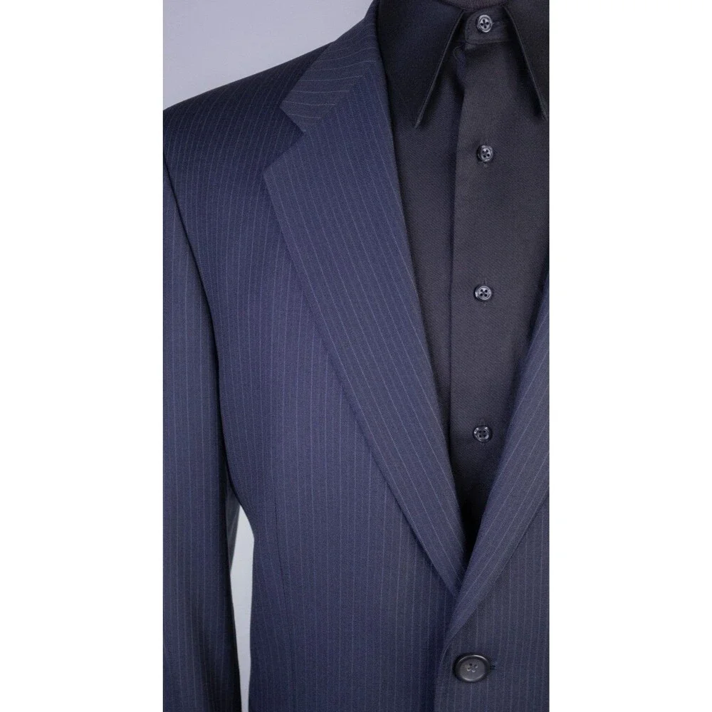 Banana Republic 2-Pcs Stripped Blue Classic Wool Suit Jacket Sz 42R Pants 36X30